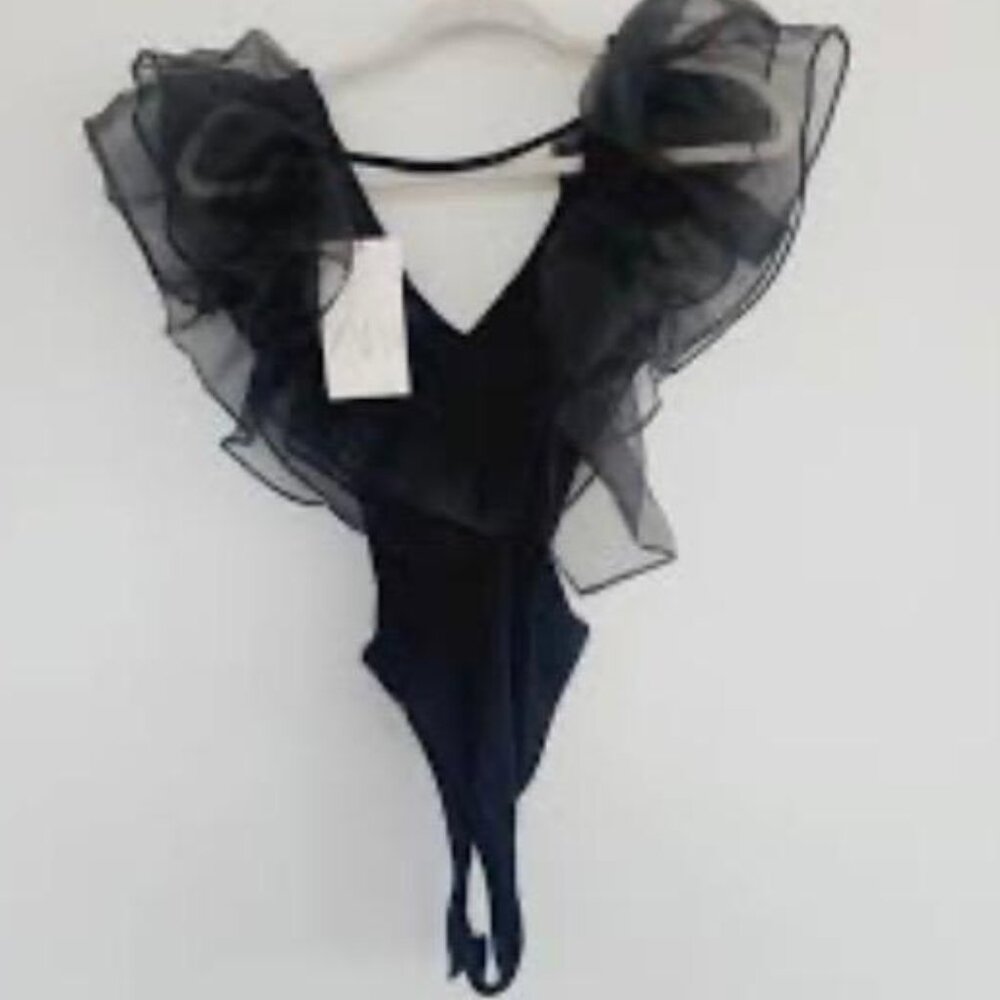 Free People Huate Wired Black Bodysuit, Size M